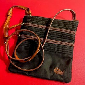 Dooney & Bourke Black Crossbody Triple Zip Nylon Purse with Pink Lining